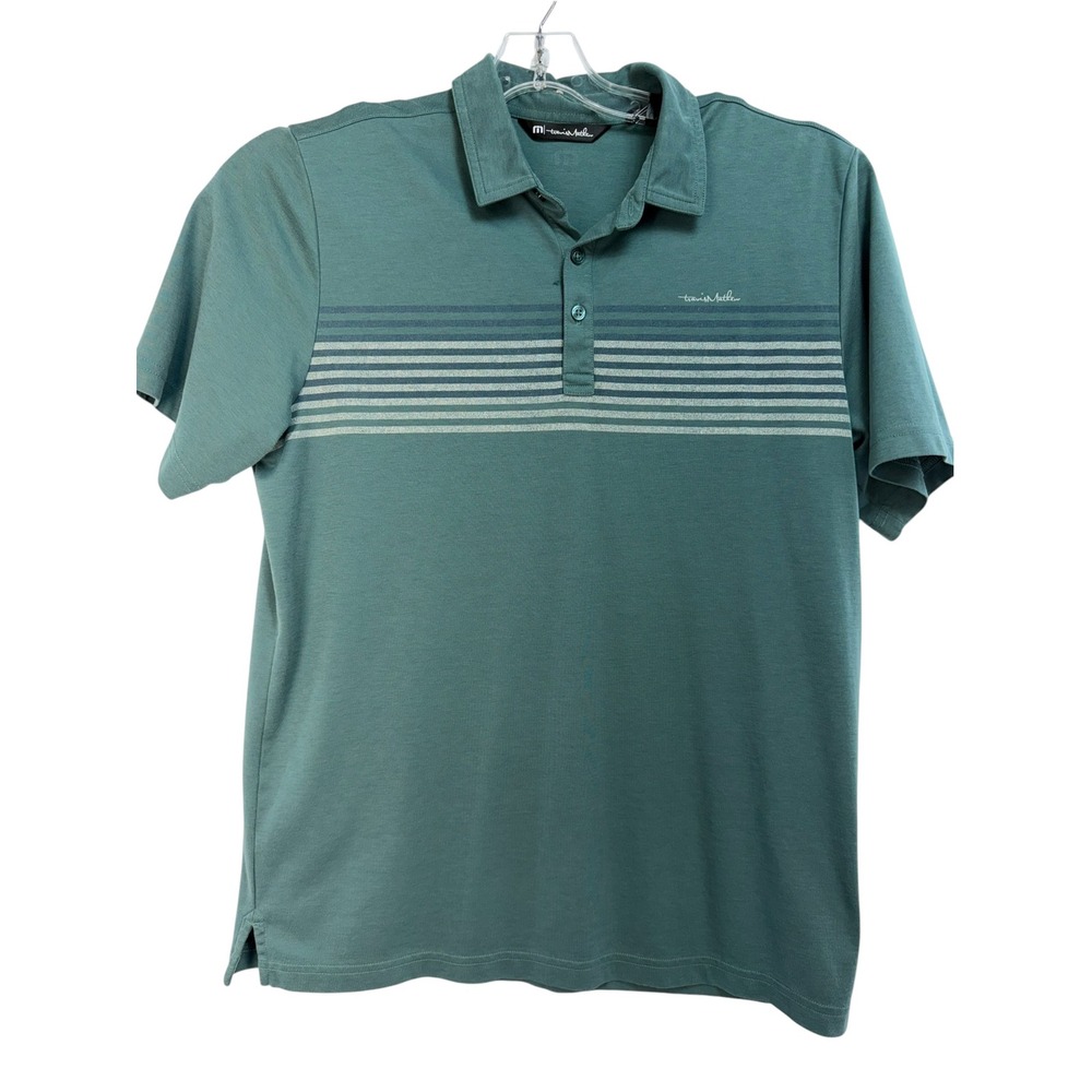 Travis Mathew Mens Large Teal Green Striped Pima Cotton Polo Shirt (M45)